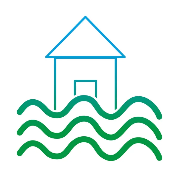 Gedegradeerd Lijn Huis Met Water Overstromingen Natuurlijke Demage Vectorillustratie — Stockvector