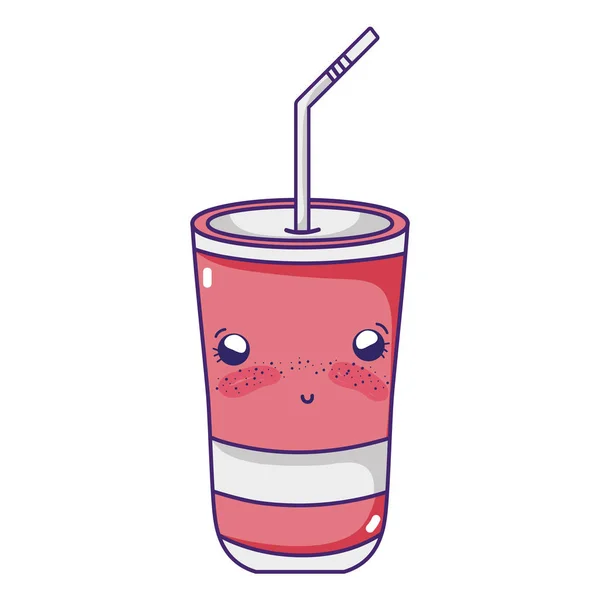 Kawaii Plachý Soda Plastový Kelímek Vektorové Ilustrace — Stockový vektor