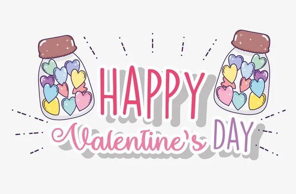 Feliz Día San Valentín Con Caramelos Botellas Vector Ilustración — Vector de stock