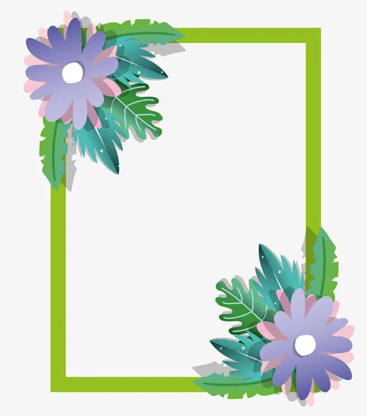 Cadre Art Papier Avec Des Fleurs Autour Illustration Vectorielle Design — Image vectorielle