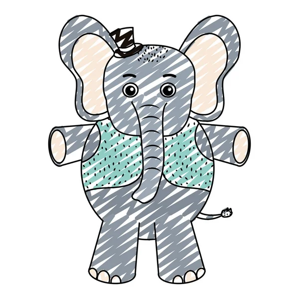 Doodle Bebê Elefante Animal Com Colete Chapéu Vetor Ilustração — Vetor de Stock