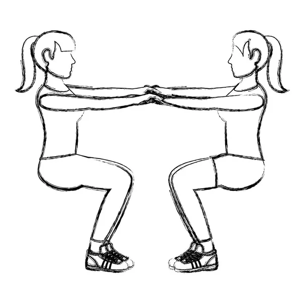 Grunge Kobiet Robi Squarts Ilustracji Wektorowych Szkolenia Fitness — Wektor stockowy