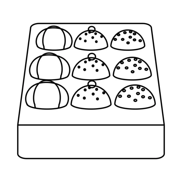 Rad Läckra Söta Muffins Packeges Mat Vektorillustration — Stock vektor