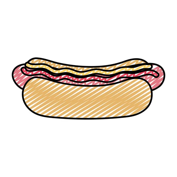 Doodle Snack Hot Dog Fastfood Con Illustrazione Vettoriale Delle Salse — Vettoriale Stock