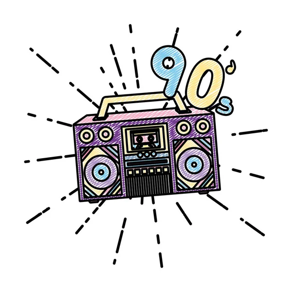 Doodle Retro Radio Musik Trendige Musik Vektor Illustration — Stockvektor