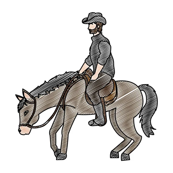 Gribouille Homme Avec Chapeau Cheval Cheval Animal Vecteur Illustration — Image vectorielle