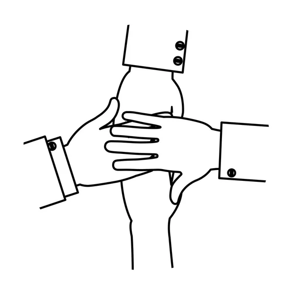 Linie Geschäftsleute Hände Zusammen Teamarbeit Verbindung Vektor Illustration — Stockvektor