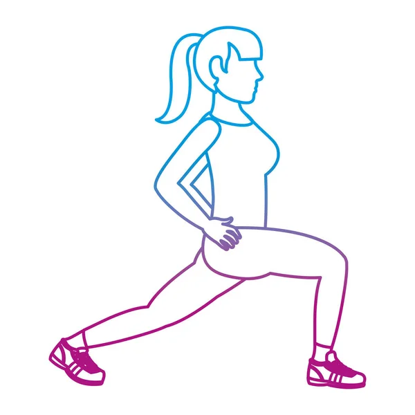 Mujer Línea Degradada Arrastra Cada Pierna Entrenamiento Fitness Vector Ilustración — Archivo Imágenes Vectoriales