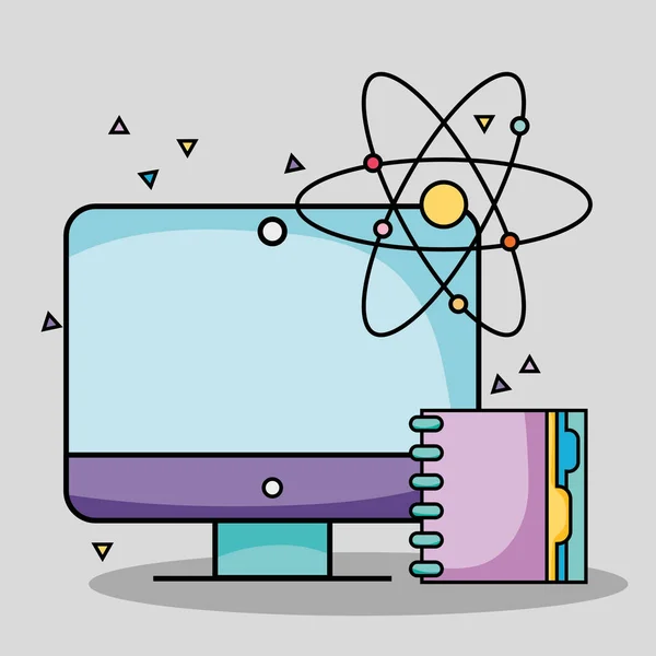 ノートブックと Atom の学校用品ベクトル イラスト画面コンピューター — ストックベクタ