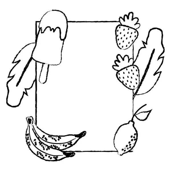アイスキャンディーとトロピカル フルーツ植物のベクトル図とグランジ エンブレム — ストックベクタ
