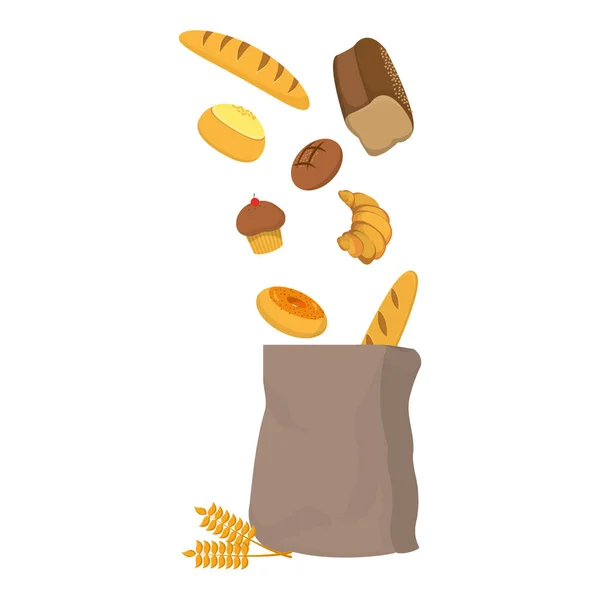 おいしいパン袋のベクトル図に有機食品 — ストックベクタ