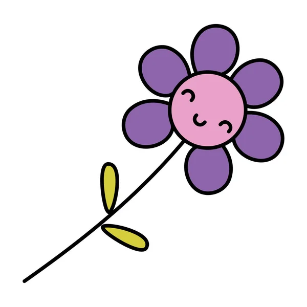 Farbe Kawaii Glücklich Blume Pflanze Mit Blütenblättern Vektor Illustration — Stockvektor