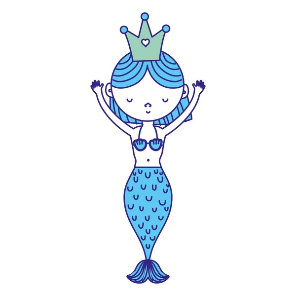 Sirena Mujer Feliz Color Dúo Con Corona Manos Arriba Vector — Archivo Imágenes Vectoriales