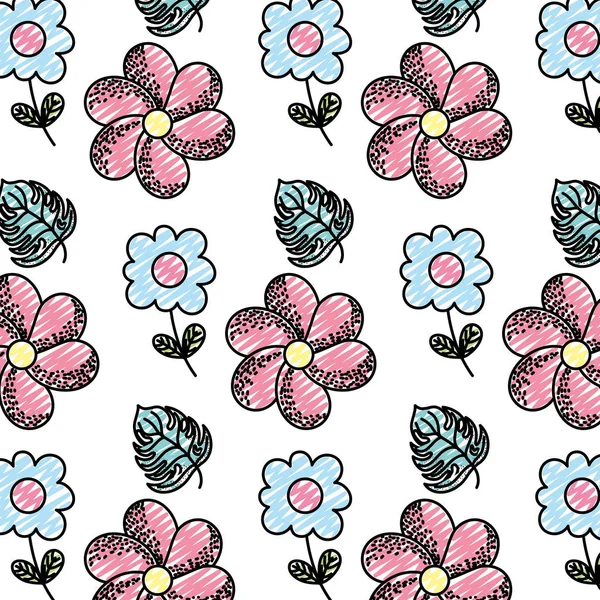 Doodle Tropischen Blumen Mit Natur Blätter Hintergrund Vektor Illustration — Stockvektor