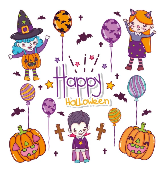 Ensemble Collection Dessins Animés Halloween Illustration Vectorielle Conception Graphique — Image vectorielle