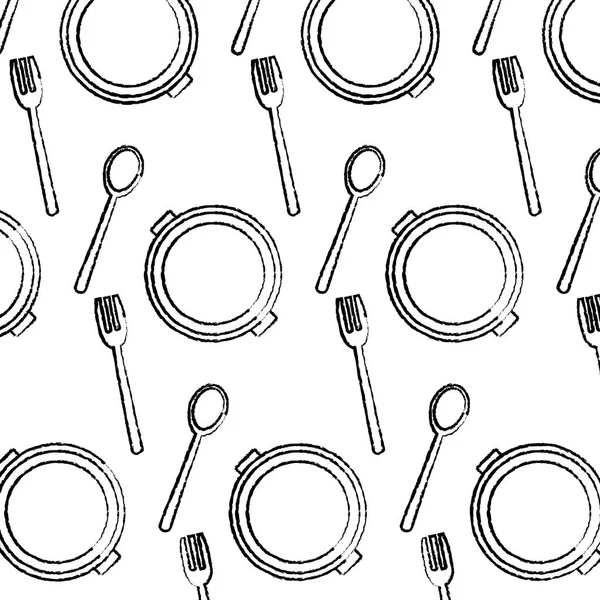 Grunge Kochtopf Und Besteck Küchenutensilien Hintergrund Vektor Illustration — Stockvektor