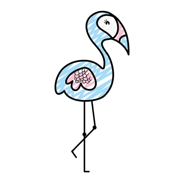 Doodle Ilustracja Wektorowa Zwierząt Egzotycznych Ptaków Tropikalnych Flamingo — Wektor stockowy