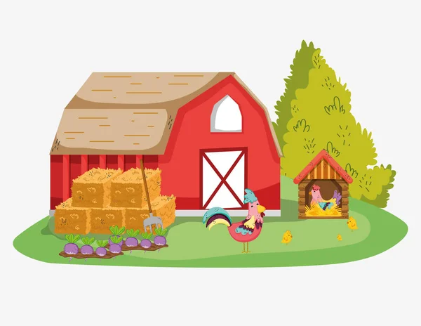 Cute Farm House Cartoon Scenery Vector Illustration Graphic Design — Stock Vector