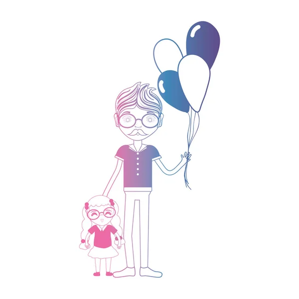 Line Father His Daughter Balloons Design Vector Illustration — Stock Vector
