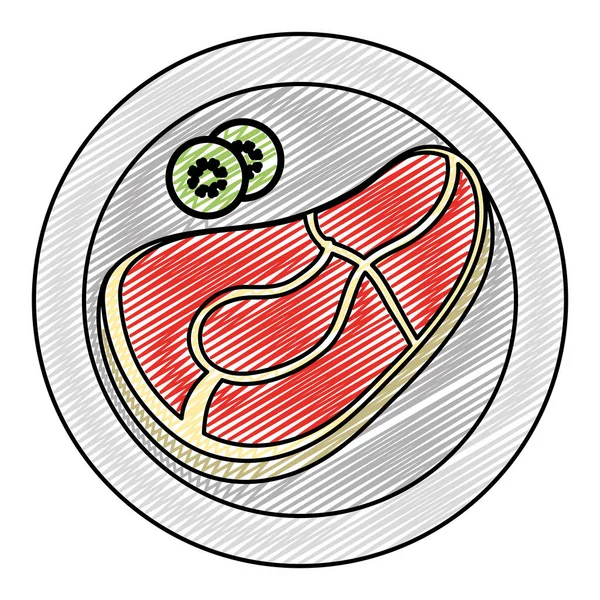 Doodle Filet Mead Voedsel Met Komkommer Plaat Vectorillustratie — Stockvector