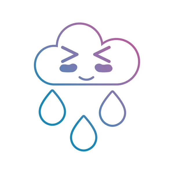 Linie Kawaii Niedlich Glücklich Wolke Regen Vektor Illustration — Stockvektor