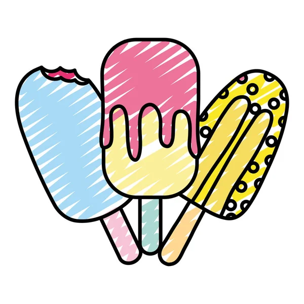 Doodle Dessert Ice Lollies Sweet Tasty Vector Illustration — Stock Vector