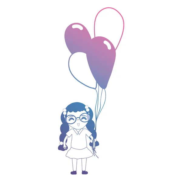 Línea Chica Con Peinado Globos Mano Vector Ilustración — Vector de stock