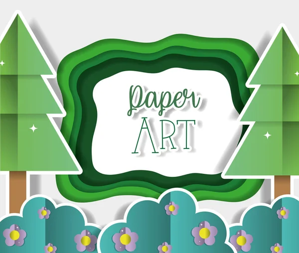 Paper art landscape with cute plant and flowers vector illustration graphic design