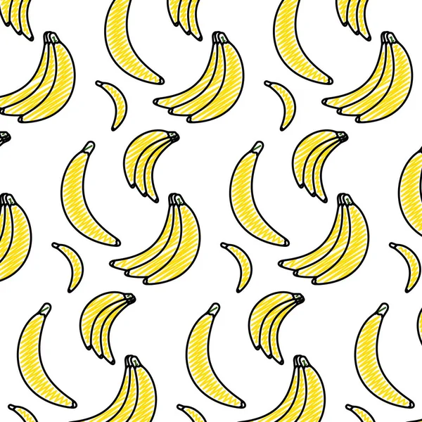 Doodle Deliciosas Bananas Frutas Orgânicas Fundo Vetor Ilustração — Vetor de Stock