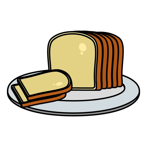 Farbe Schmackhafte Scheiben Brot Essen Teller Vektor Illustration — Stockvektor