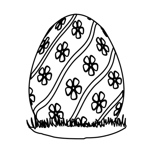 Lijn Easter Egg Met Bloemen Lineal Decoratie Vectorillustratie — Stockvector