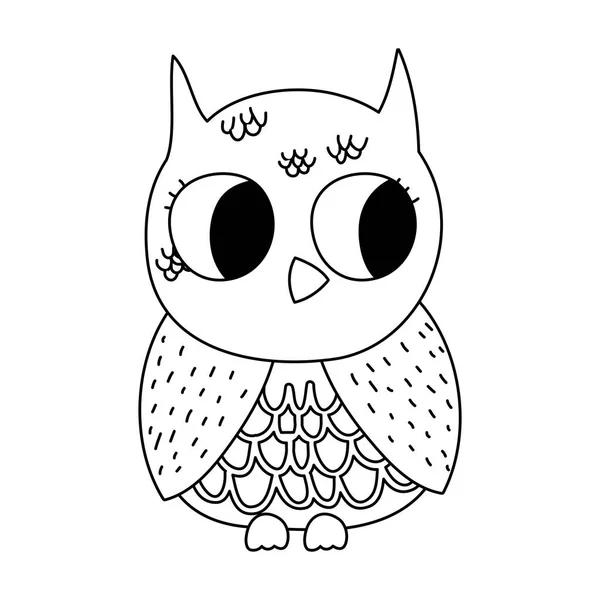 Line Adorable Owl Wild Cute Animal Vector Illustration — Stock Vector