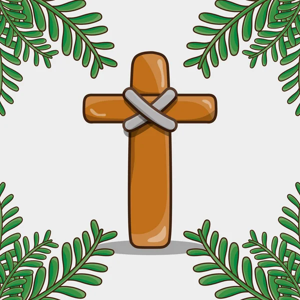 Cruz Católica Con Ramas Palma Ilustración Vectorial Tradicional — Vector de stock