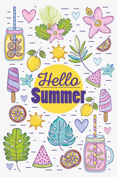 Hallo Sommer Cartoons Vektor Illustration Grafik Design — Stockvektor