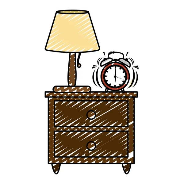 Candeeiro Despertador Relógio Mesa Cabeceira Madeira Ilustração Vetor —  Vetores de Stock