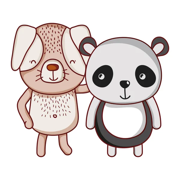 Niedlichen Hund Und Panda Freunde Tiere Vektor Illustration — Stockvektor