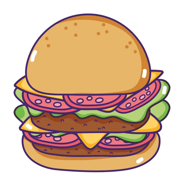 Ízletes Hamburger Gyorsétterem Egészségtelen Összetevők Vektoros Illusztráció — Stock Vector