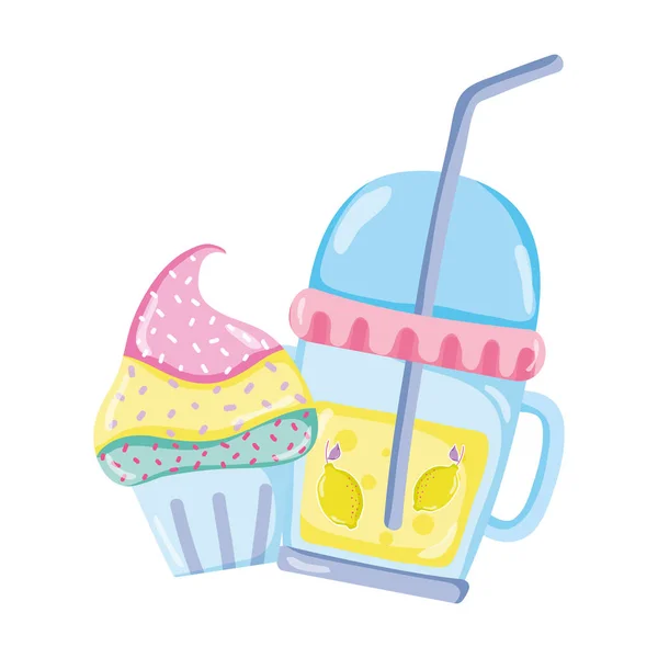 Leckere Muffins Süß Und Smoothie Getränk Vektor Illustration — Stockvektor