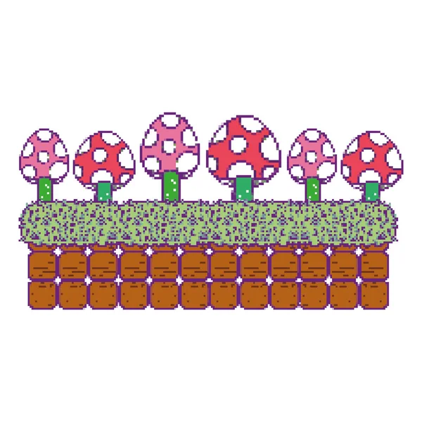 Pixel Fungus Plant Glass Wall Scene Vector Illustration — Stock Vector