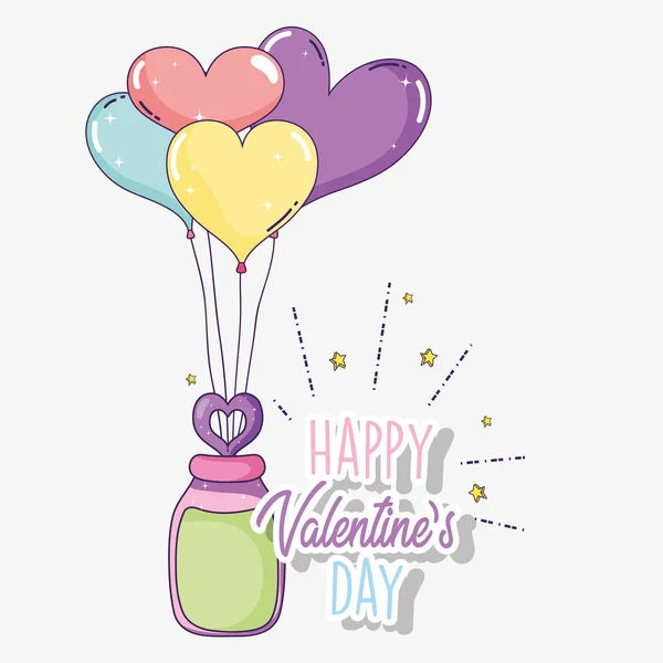 Feliz Día San Valentín Con Corazones Globos Vector Ilustración — Vector de stock