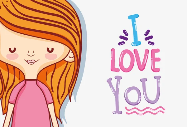 I love you card with cute girl cartoon vector illustration graphic design