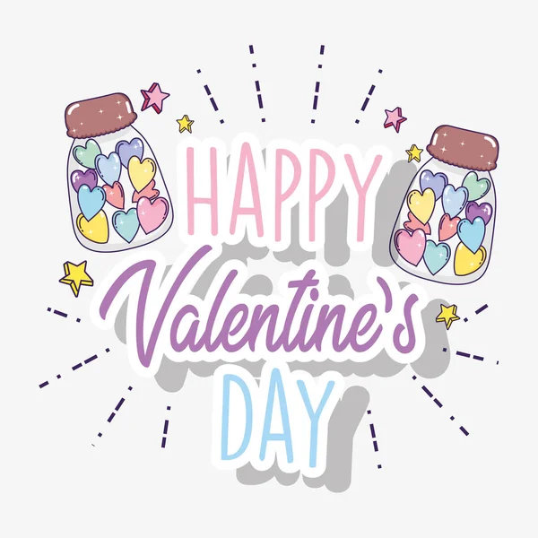 Celebración Del Día San Valentín Con Botellas Caramelos Vector Ilustración — Vector de stock