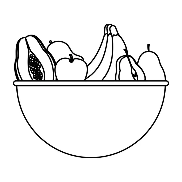 Línea Deliciosas Frutas Orgánicas Nutrición Recipiente Vector Ilustración — Archivo Imágenes Vectoriales