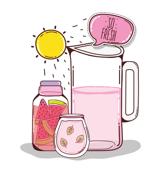 Detox Vattenmelon Juice Med Vatten Blad Vektor Illustration Grafisk Design — Stock vektor