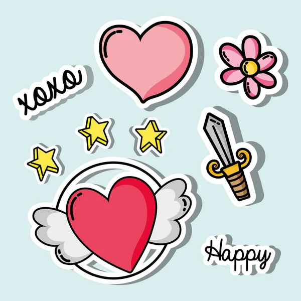 Set Valentines Giorno Patch Disegno Vettoriale Illustrazione — Vettoriale Stock