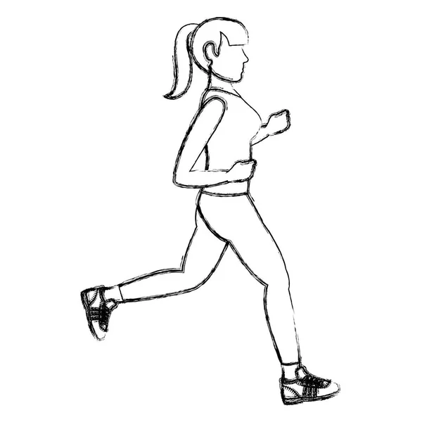 Grunge Fitenes Woman Running Exercise Training Veector Illustration — Stock Vector
