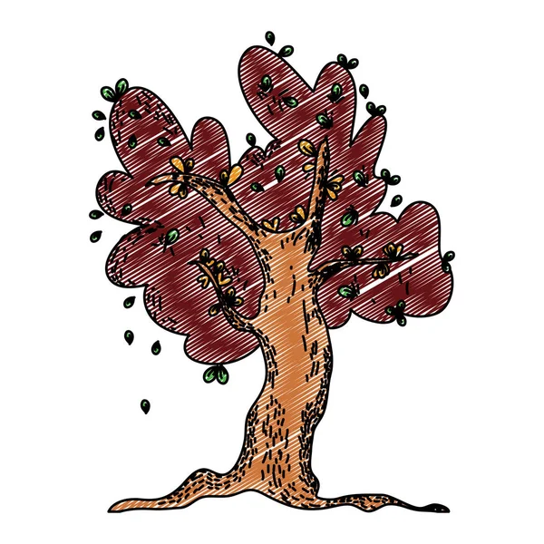 Дерево Каракулей Векторным Рисунком Листьев Природных Ветвей — стоковый вектор