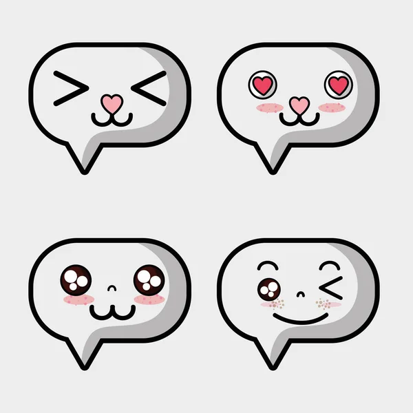 Set Kawaii Chat Burbuja Caras Expresión Vector Ilustración — Archivo Imágenes Vectoriales