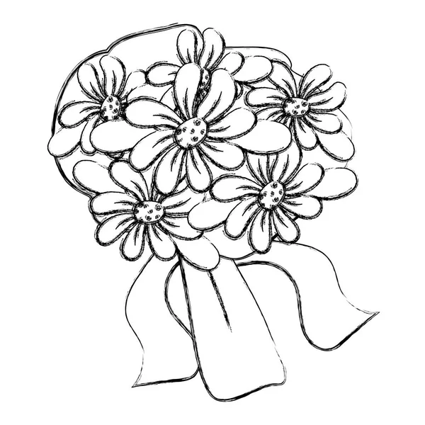Grunge Schöne Straußblumen Mit Blättern Und Schleifenvektorillustration — Stockvektor