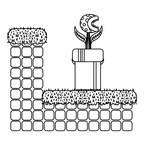 Ligne Mur Jeu Vidéo Avec Graphique Manger Plante Dans Tube — Image vectorielle